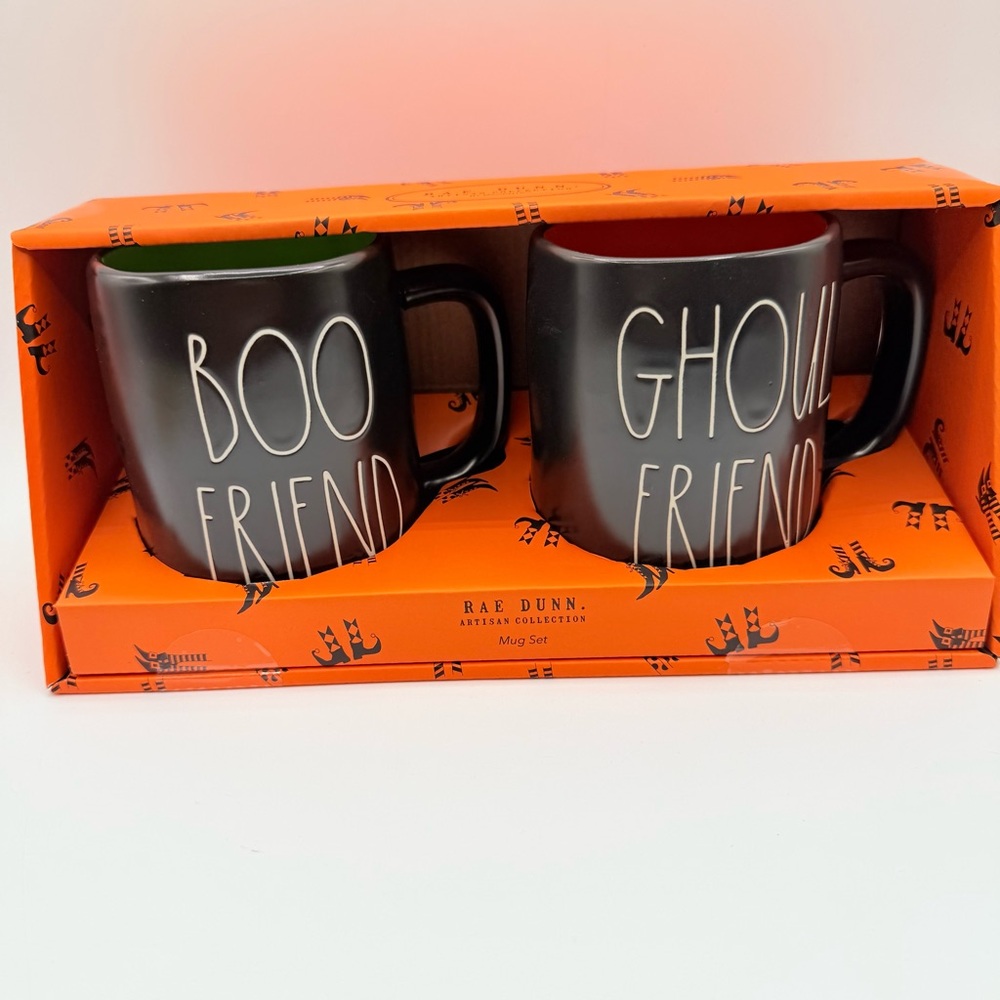 Rae Dunn Black Halloween Mug “GHOUL FRIEND” "BOO FRIEND" Set, BRAND NEW